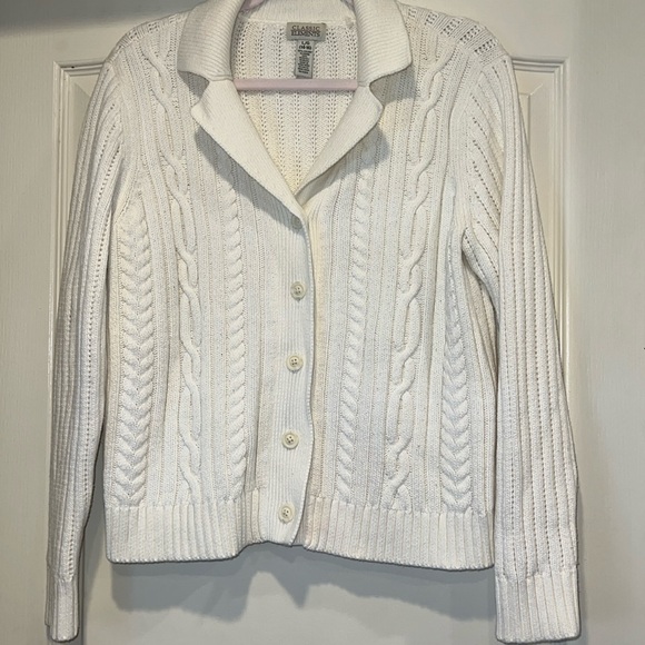 Vintage Cream Collared Button-Front Chunky Knit Cardigan - Picture 1 of 4